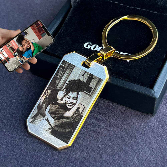 Two Tone 18K Gold Plated Personalised Photo & Text Keychain