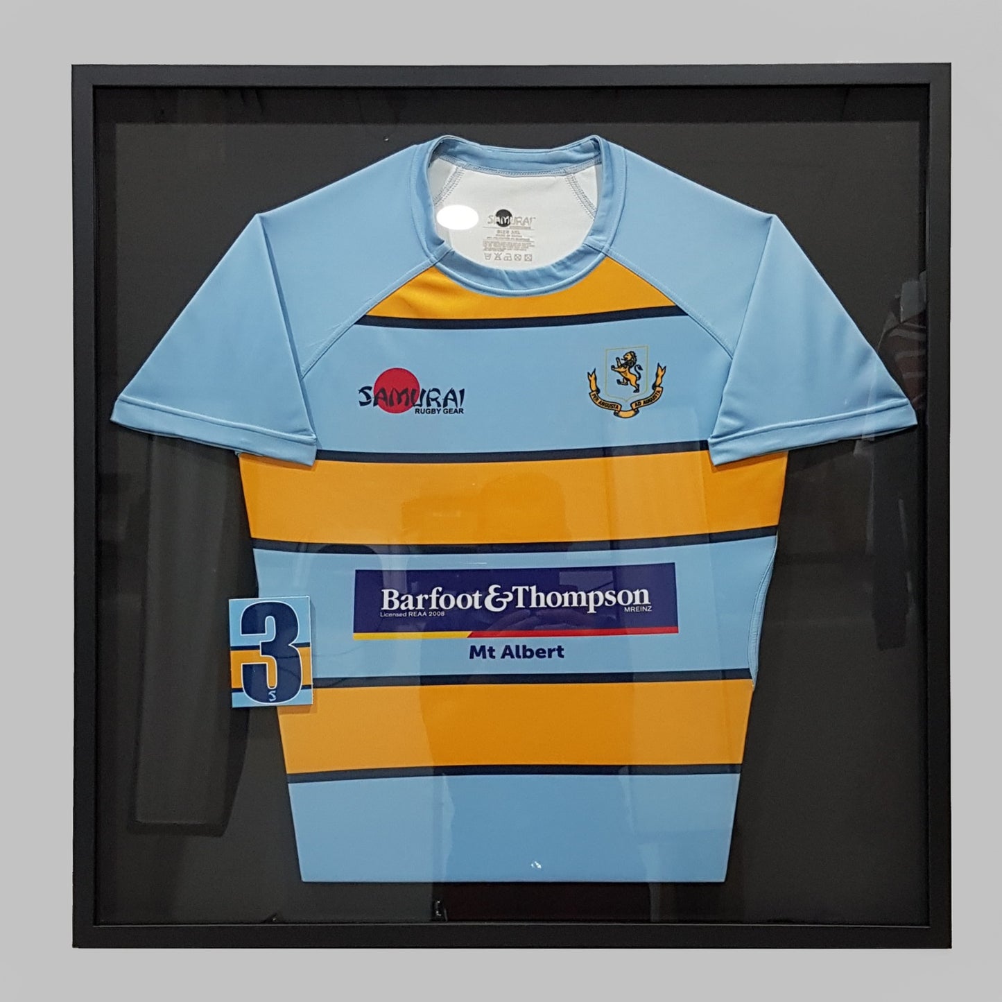 rugby jersey, custom frame, barfoot & thompson, samurai rugby gear