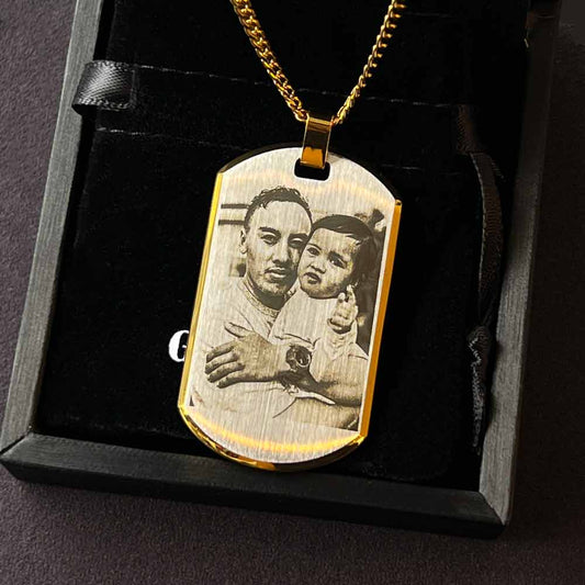 Two Tone 18K Gold Plated Personalised Photo & Text Necklace