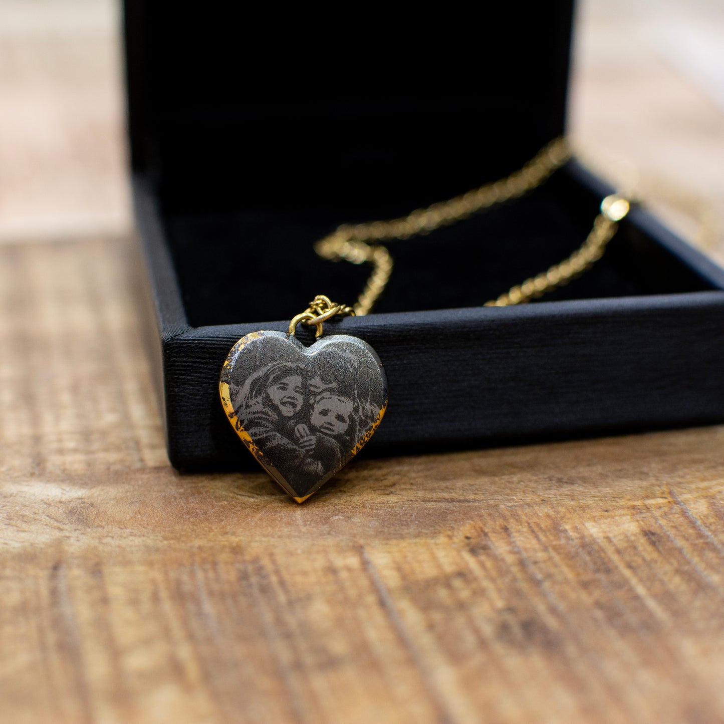 Two Tone 18K Gold Plated Personalised Photo & Text Heart Shaped Necklace
